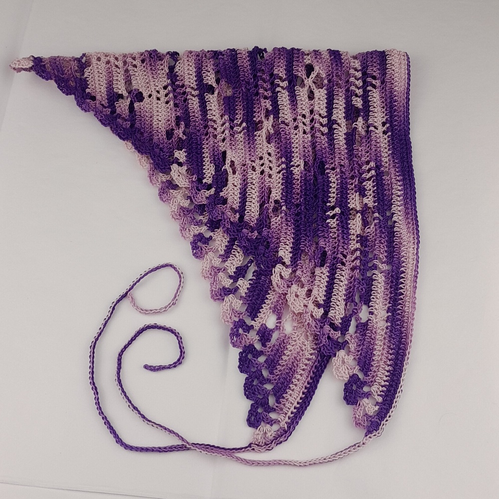 Handmade Crocheted Purple Pink Patterned Head Bandana Tie Back Kerchief